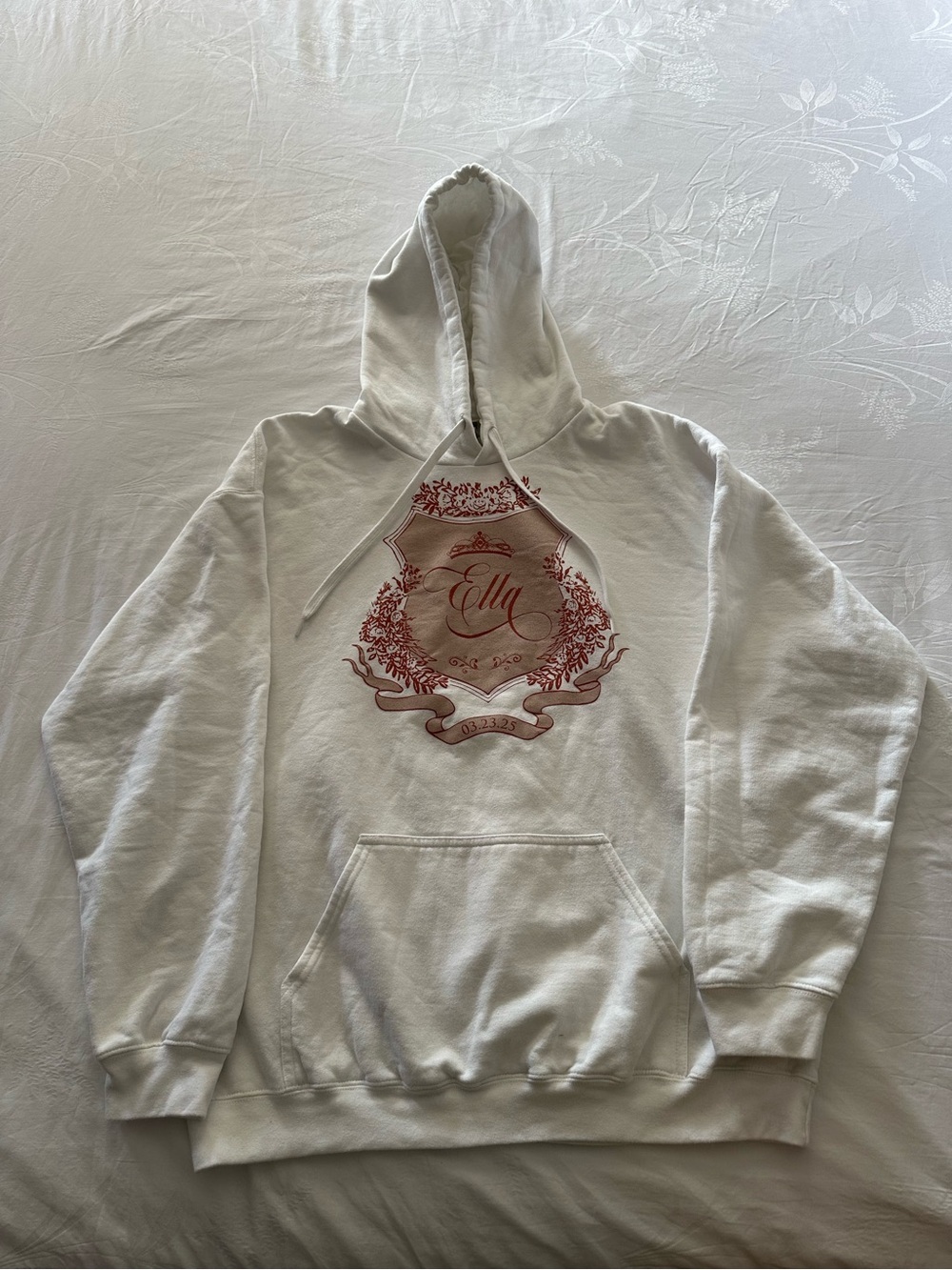Gildan White Hoodie with Red Crest Graphic